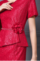 Red Lace Beading Flower Mother Of The Bride Dress