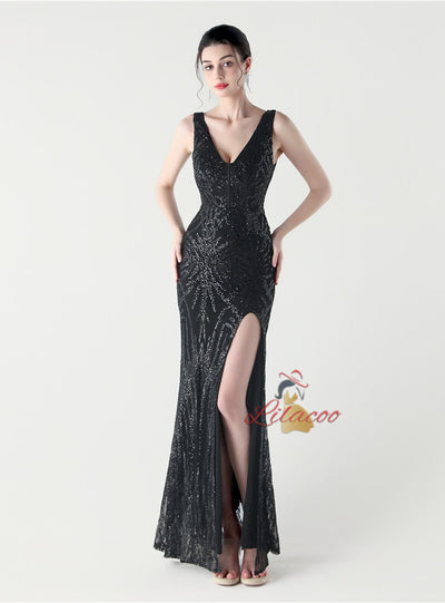 Mermaid Sequins V-neck Prom Dress