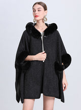 Hooded Loose Pocket Cloak Shawl Coat