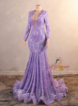 Purple Mermaid Long Sleeve Sequins Prom Dress