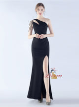 One Shoulder Split Beading Prom Dress