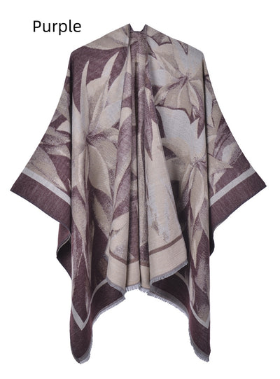 National Double-sided Fringed Split Shawl