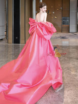 Mermaid Sequins Pink Satin Bow Prom Dress