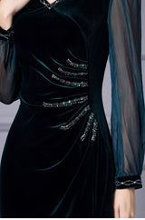 Green Velvet Pleats Beading Mother Of The Bride Dress