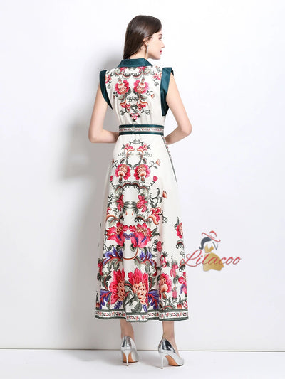 Retro Court Single-breasted Printed Dress