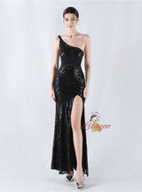 Mermaid Sequins One Shoulder Beading Prom Dress