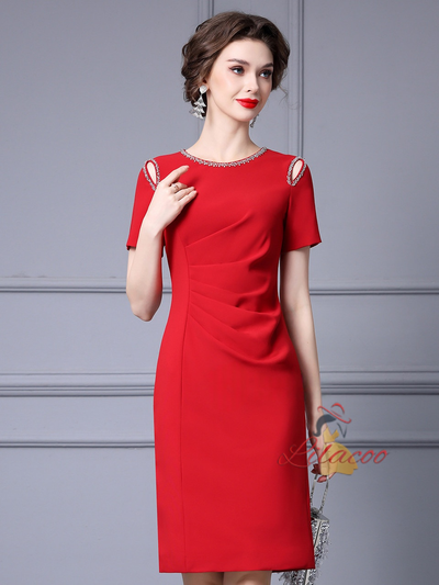 Purple Short Sleeve Beading Mother Of The Bride Dress