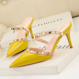 Pointed Metal Rivet Patent Leather Sandals