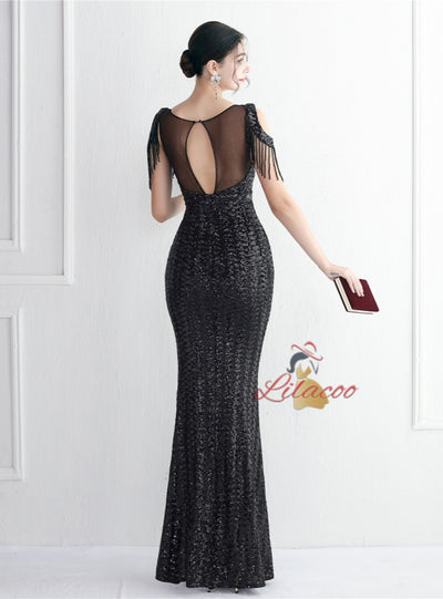 Mermaid Sequins Backless Beading Prom Dress