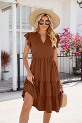 Solid Color V-neck Short Sleeve Dress