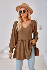 Stitching V-neck Long-sleeved Loose T-shirt