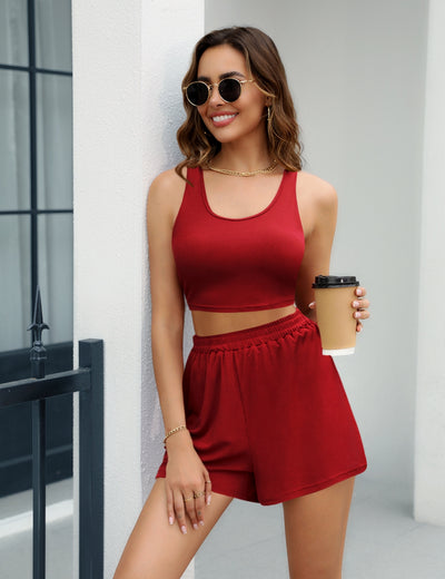 Threaded Knitted Pit Vest Shorts Two-piece Suit