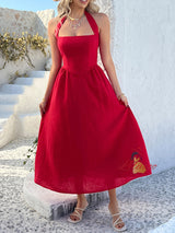 Leisure Holiday Style Sleeveless Halter Dress