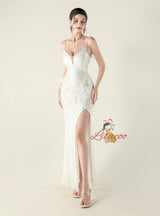 Mermaid Sequins Spaghetti Straps Feather Prom Dress