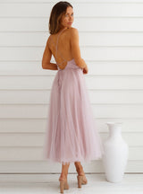 Sling Lace Up Back Gauze Short Dress