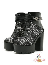 Retro Lace Red High-heeled Thick-heeled Platform Boots