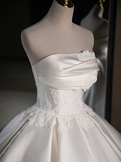 Ivory Ball Gown Satin Strapless Lace Wedding Dress
