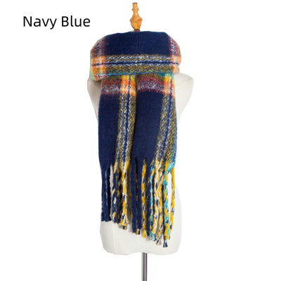 Warm Thick Fringed Plaid Scarf