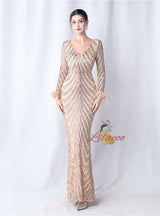 Long Sleeve Mermaid V-neck Prom Dress