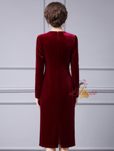 Simple Blue Velvet Long Sleeve Mother Of The Bride Dress