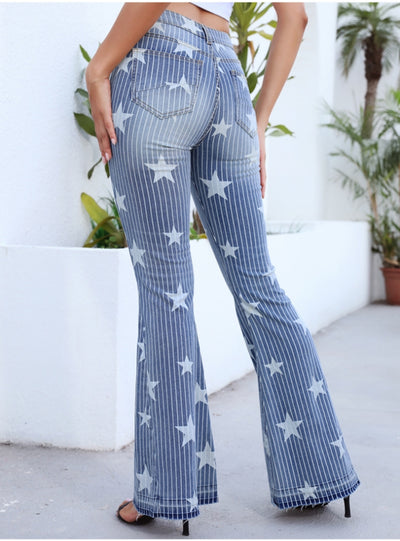 Striped Printed Star Pattern Jeans