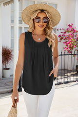 Round Neck Pleated Sleeveless Loose Chiffon Vest