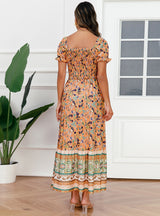 V-neck Puff Sleeves Drawstring Dress