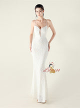 Spaghetti Straps Mermaid Sequins Beading Prom Dress