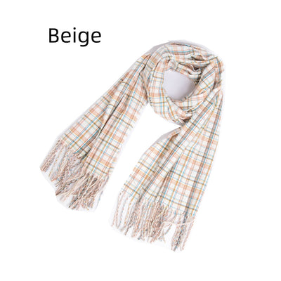 Fringed Plaid Shawl Padded Scarf