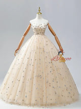 Champagne Tulle Sequins Long Sleeve Quinceanera Dress