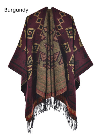 Geometric Split Shawl Thickened Warm Cloak