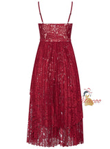 Burgundy Lace Spaghetti Straps Prom Dress