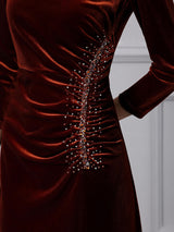 Burgundy Velvet Pleats Mother Of The Bride Dress