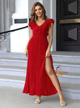 Sexy V-neck Pleated Long Dress