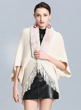 Fringed Cashmere-like Knitted Cardigan Shawl