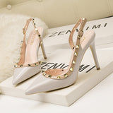 Thin High-heeled Shallow-mouth Pointed Rivet Sandals