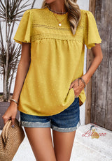Solid Color Short Sleeve Lace Top