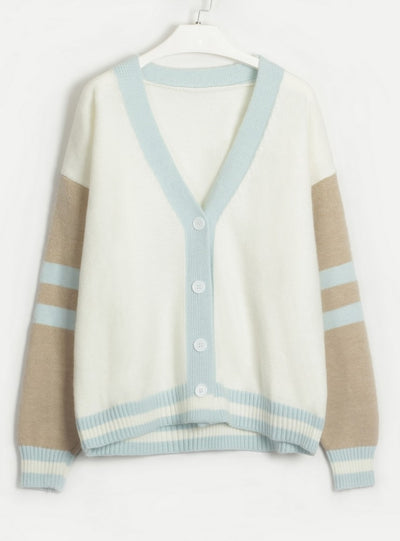 Contrast Cardigan Loose Knit Sweater