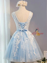 Blue Lace Tulle Homecoming Dress