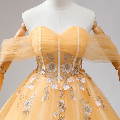 Orange Yellow Tulle Appliques Prom Dress