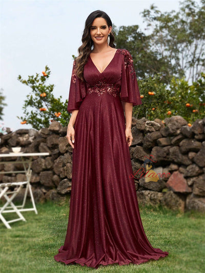 Navy Blue V-neck Appliques Prom Dress