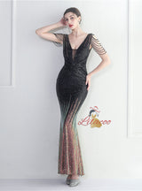 V-neck Sequins Beading Prom Dress
