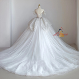 White Tulle Off the Shoulder Beading Wedding Dress