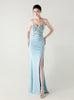 Mermaid Spaghetti Straps Appliques Split Prom Dress