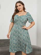 Square Neck Split Long Floral Dress