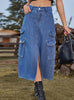 Elastic Waist Denim Casual Long Skirt