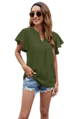 V-neck Short Sleeve Solid Color Chiffon Shirt