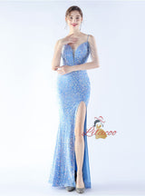 Spaghetti Straps Sequins Beading Prom Dress