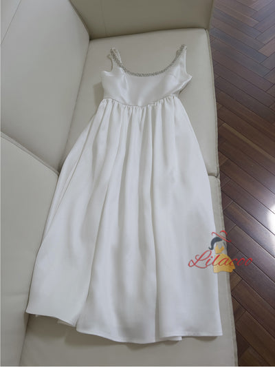 White Straps Beading Short Dress