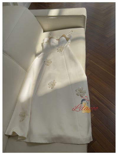 Ivory Straps 3D Flower Prom Dress